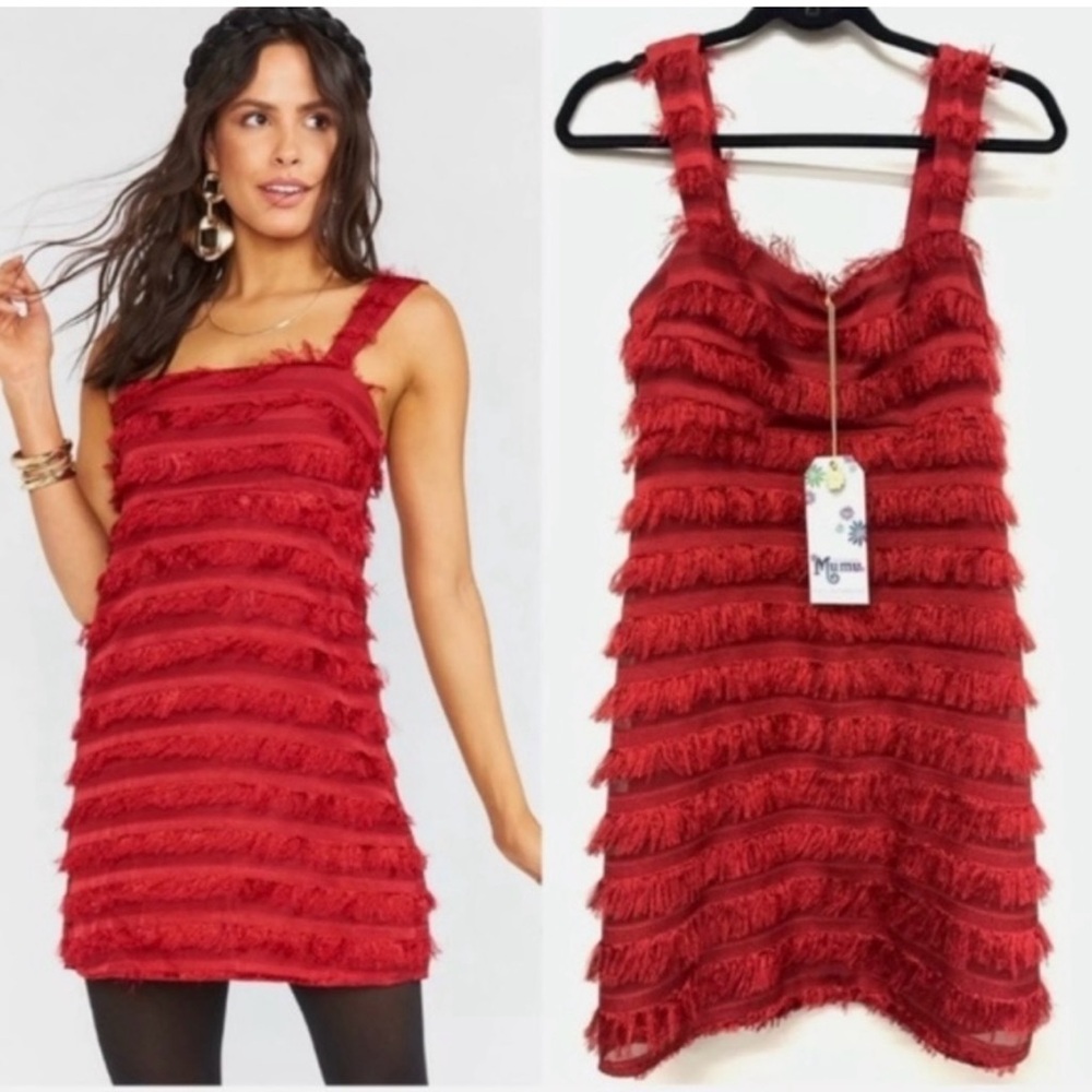 🔥🔥 PRICE DROP 🔥🔥 Show Me Your MuMu Aria Party Fringe Mini Red Ruby Dress